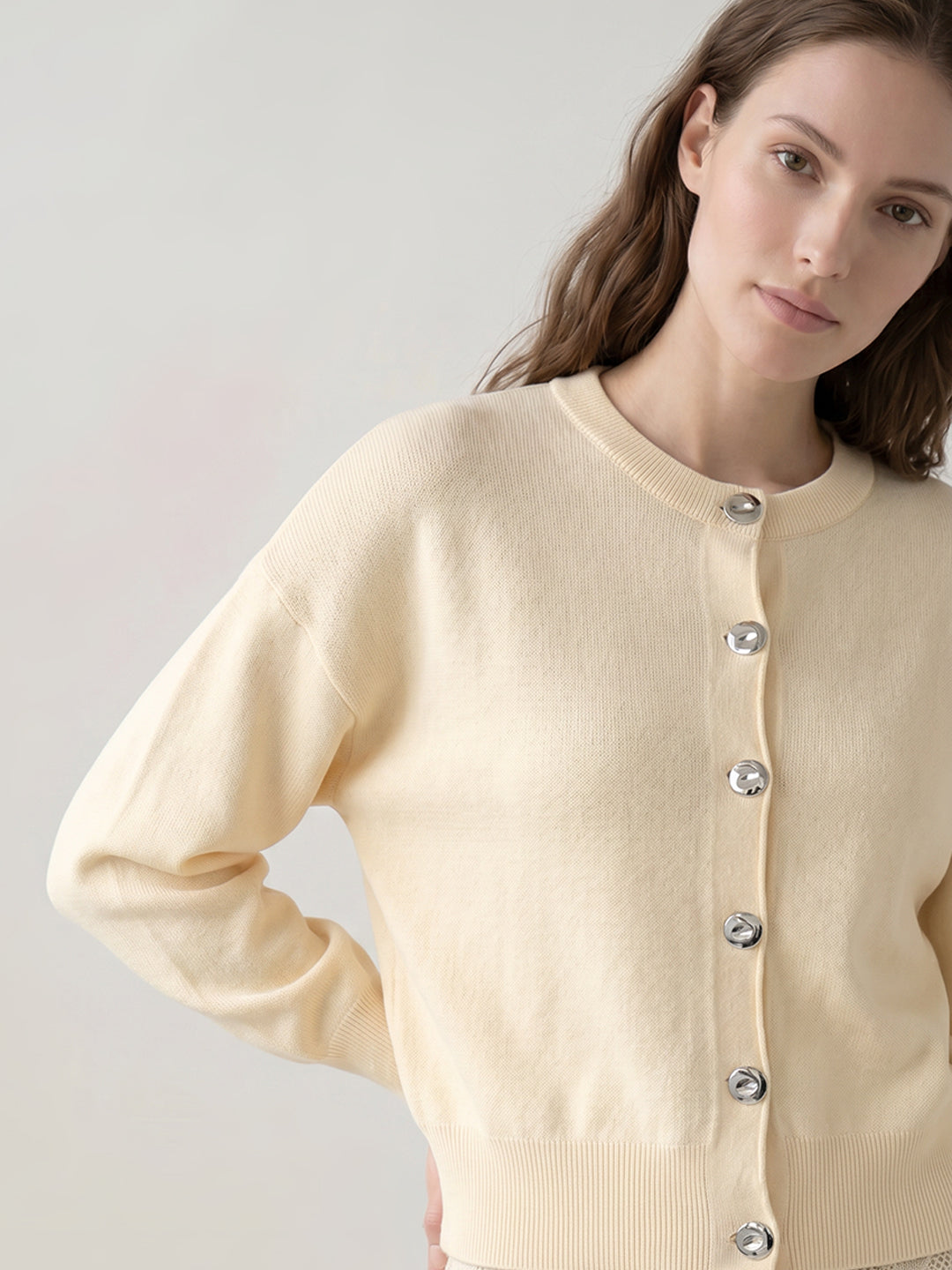 Beige O-Neck Cardigan
