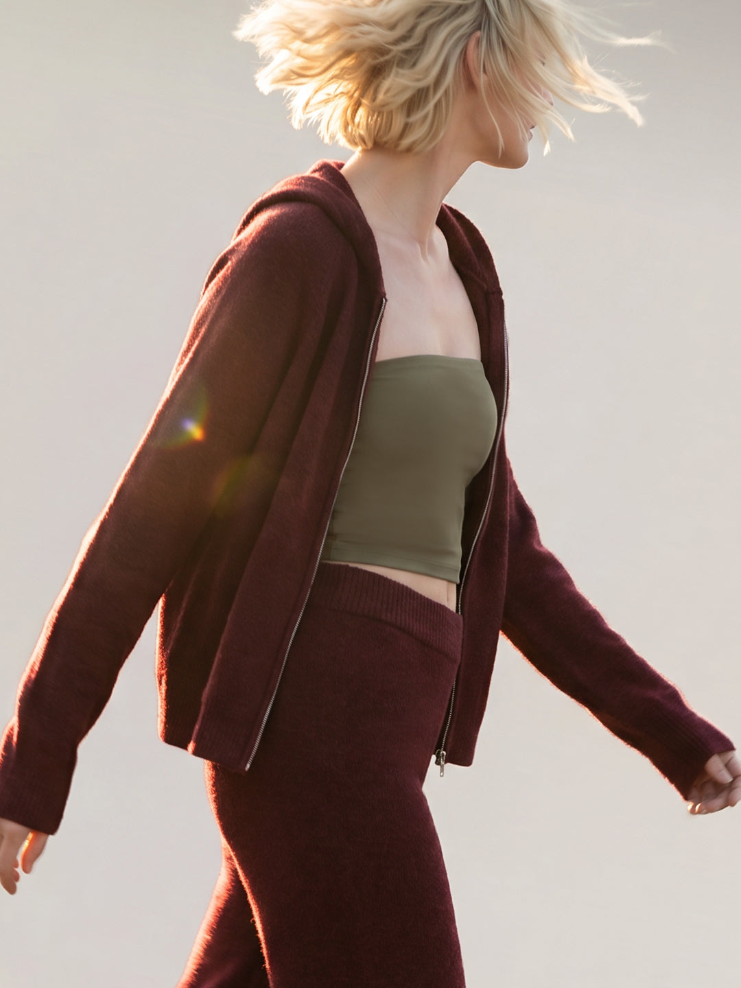Maroon Hooded Zip Cardigan