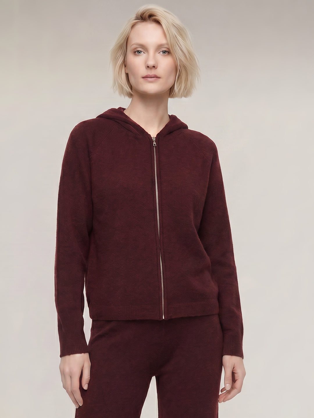 Maroon Hooded Zip Cardigan