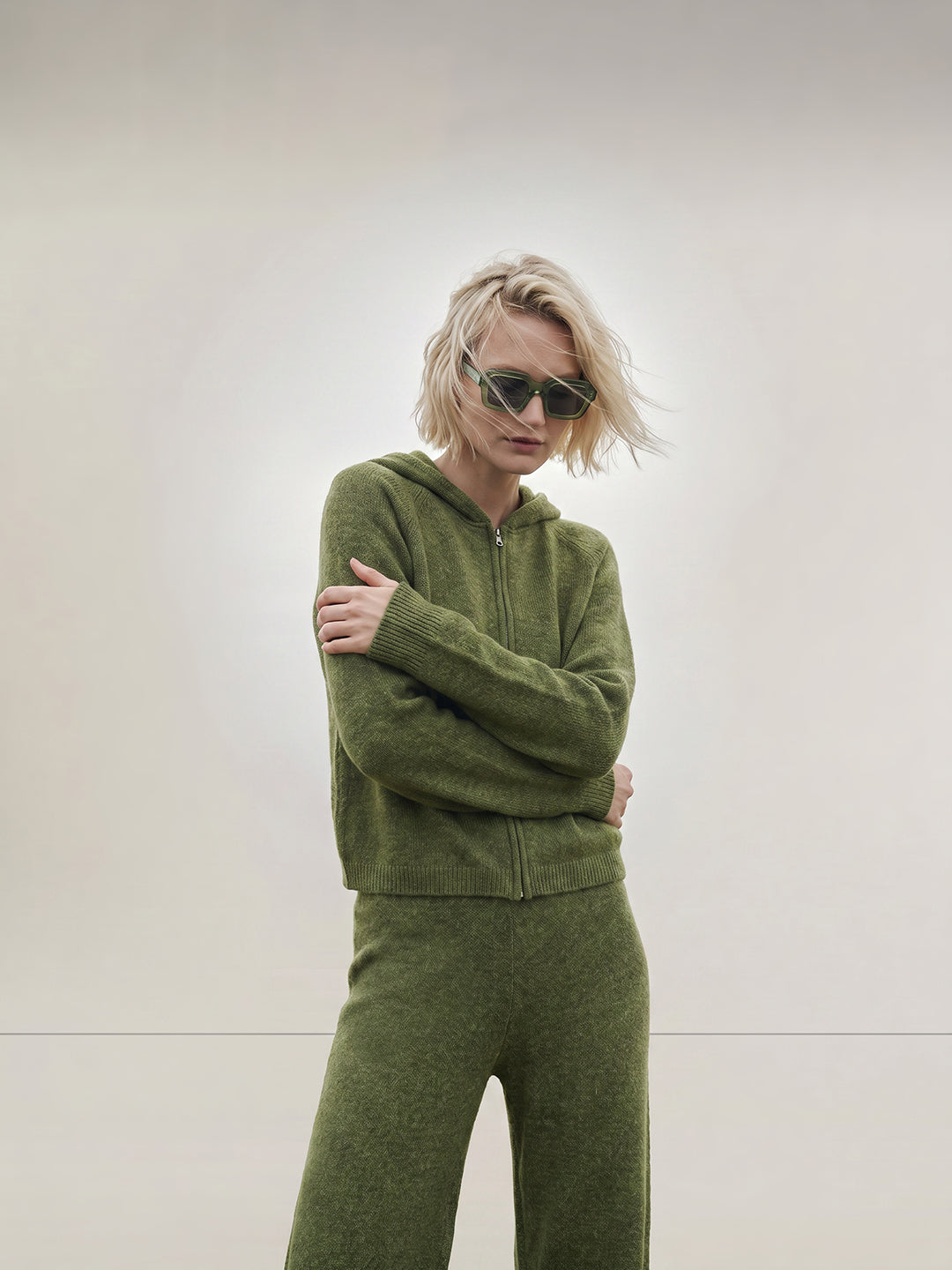 Green Hooded Zip Cardigan