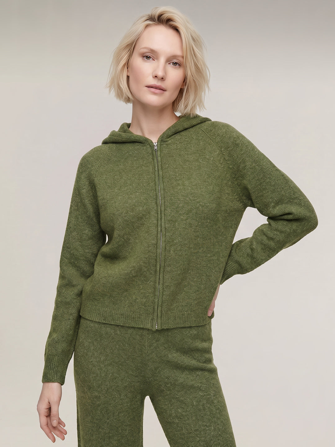 Green Hooded Zip Cardigan