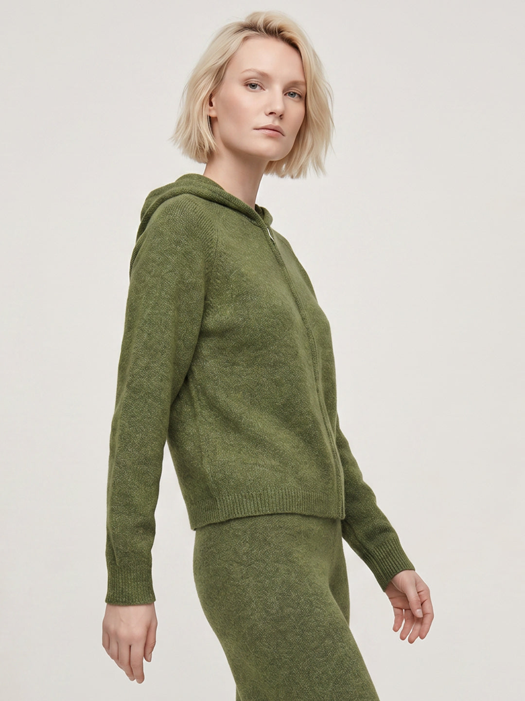 Green Hooded Zip Cardigan