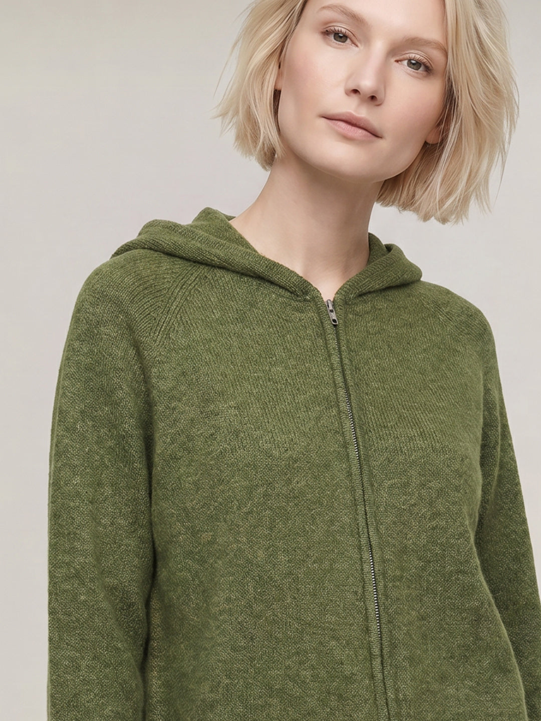 Green Hooded Zip Cardigan