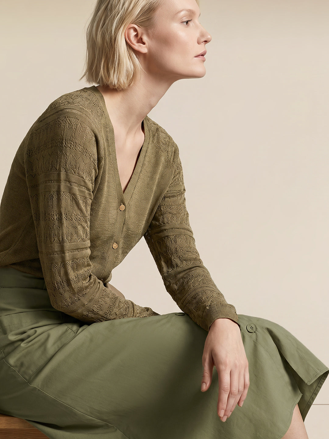 Green V-Neck Cardigan