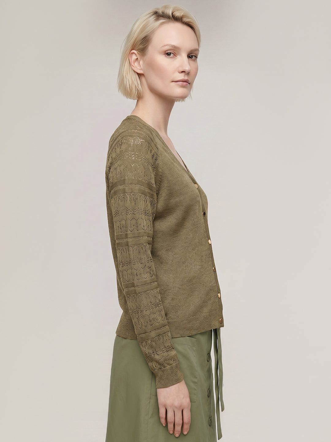 Green V-Neck Cardigan