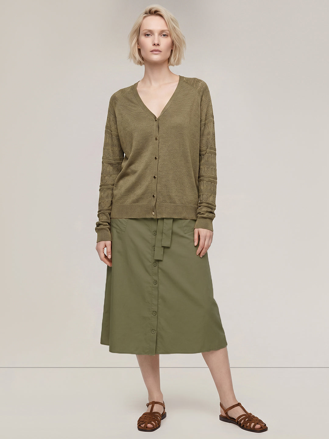 Green V-Neck Cardigan