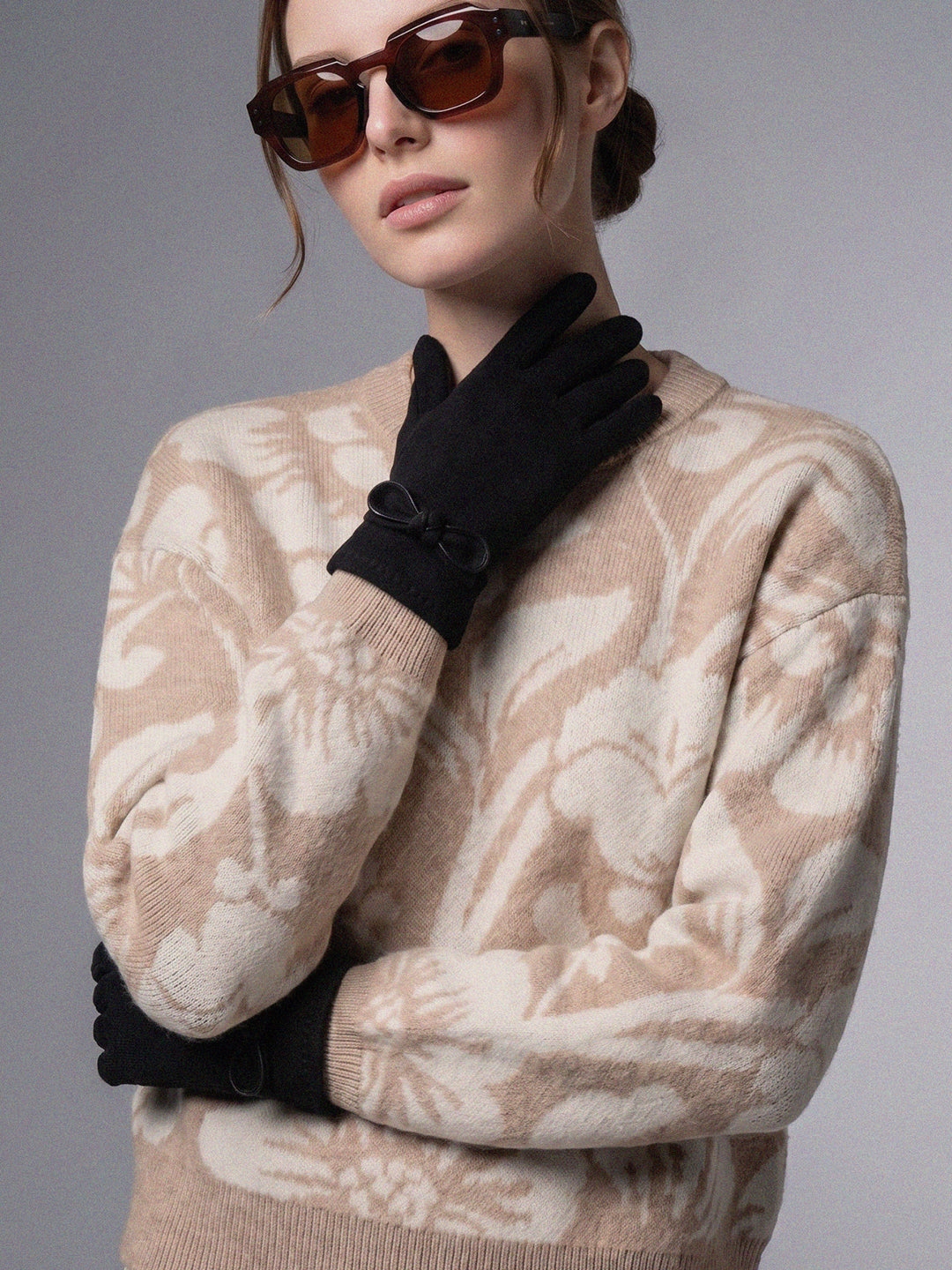 Beige Animal Print O-Neck Pullover