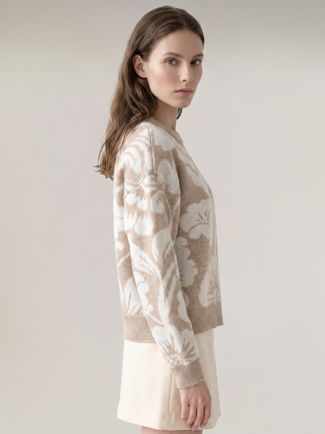 Beige Animal Print O-Neck Pullover