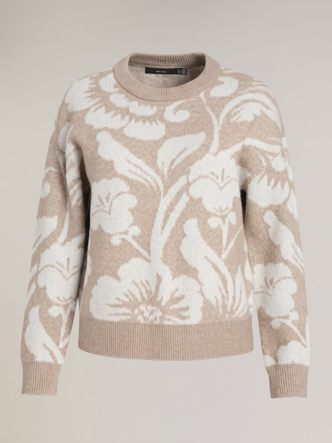 Beige Animal Print O-Neck Pullover