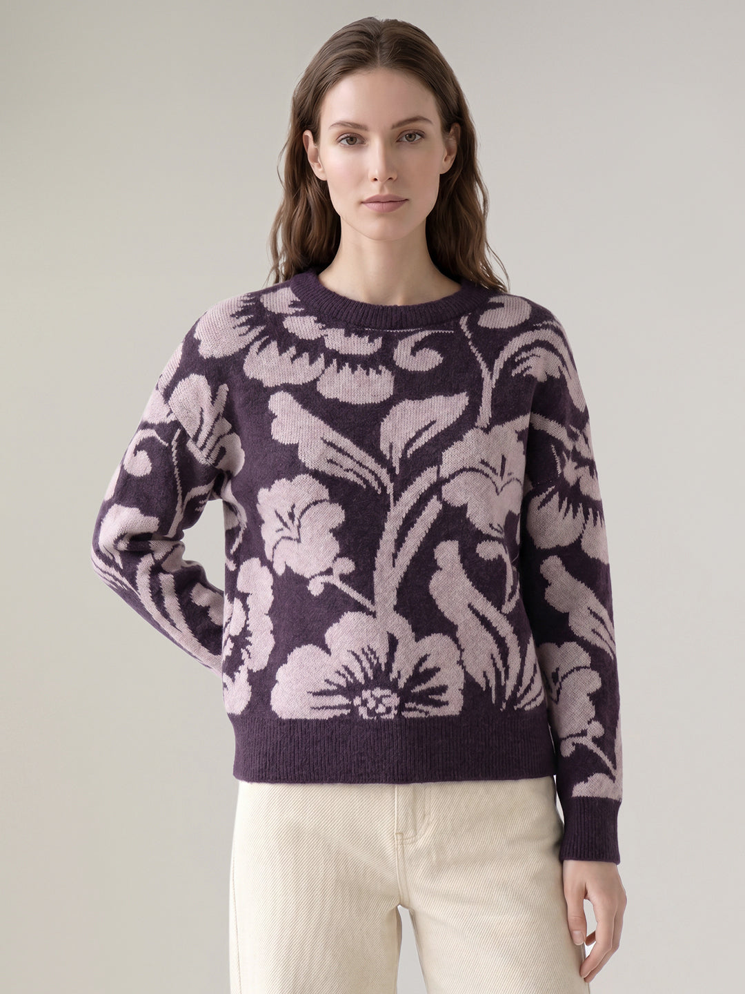 Floral Jacquard O-Neck Pullover
