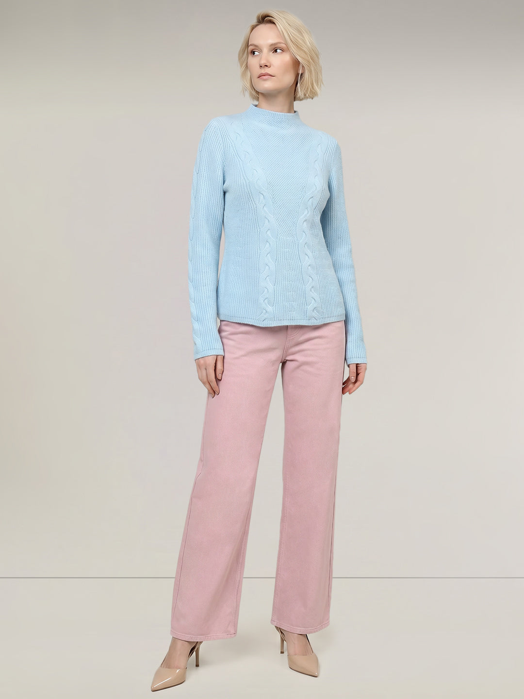 Light Blue Funnel Neck Pullover