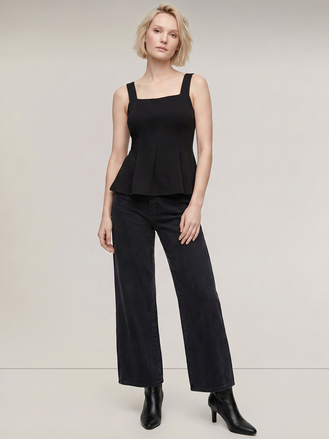 Black Flared Square Neck Top