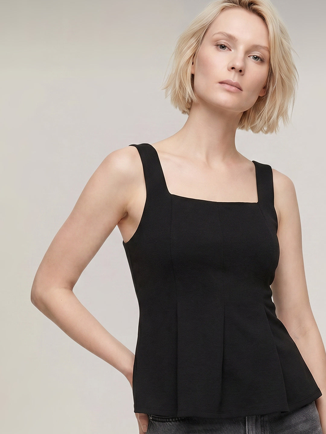 Black Flared Square Neck Top