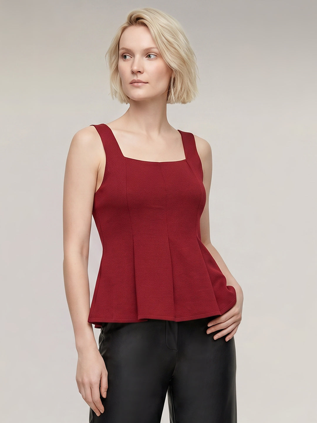 Red Flared Square Neck Top