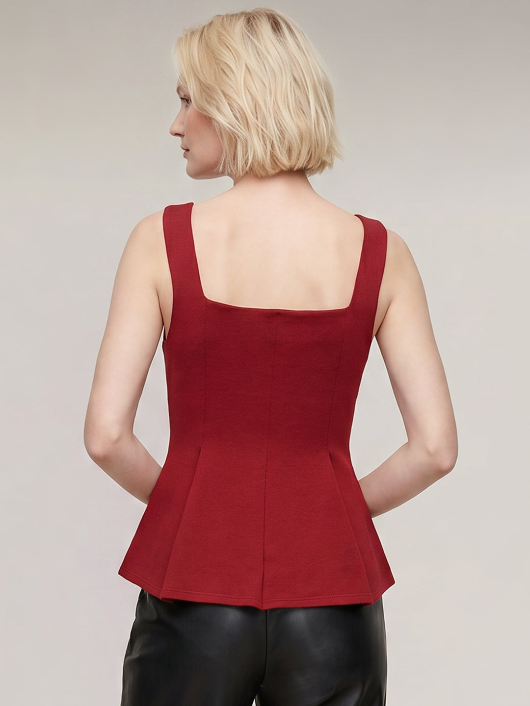 Red Flared Square Neck Top