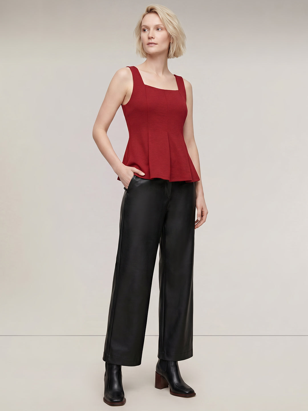 Red Flared Square Neck Top