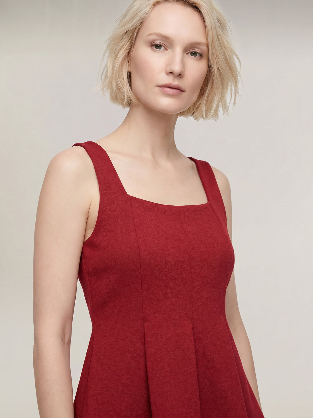 Red Flared Square Neck Top