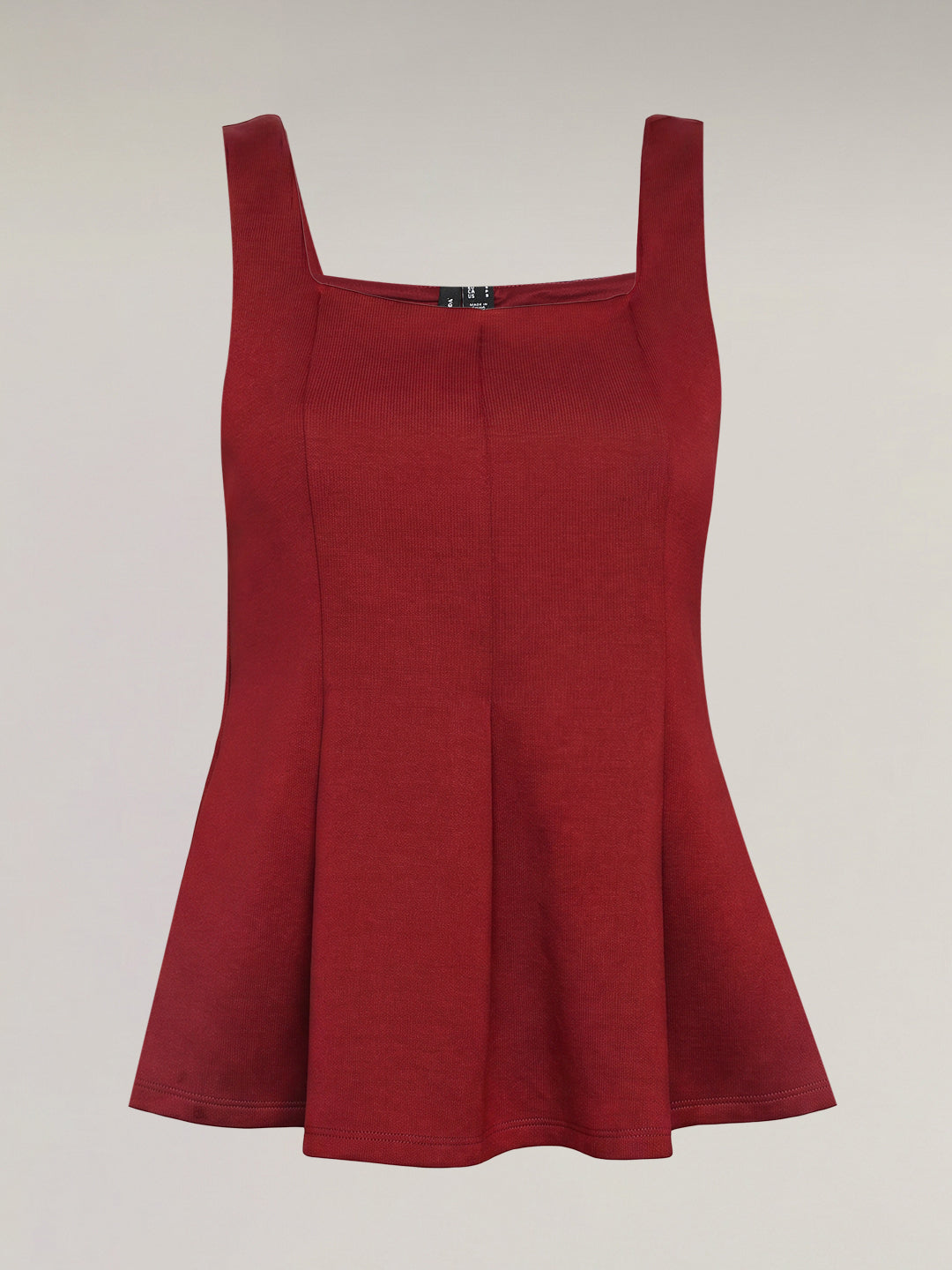Red Flared Square Neck Top