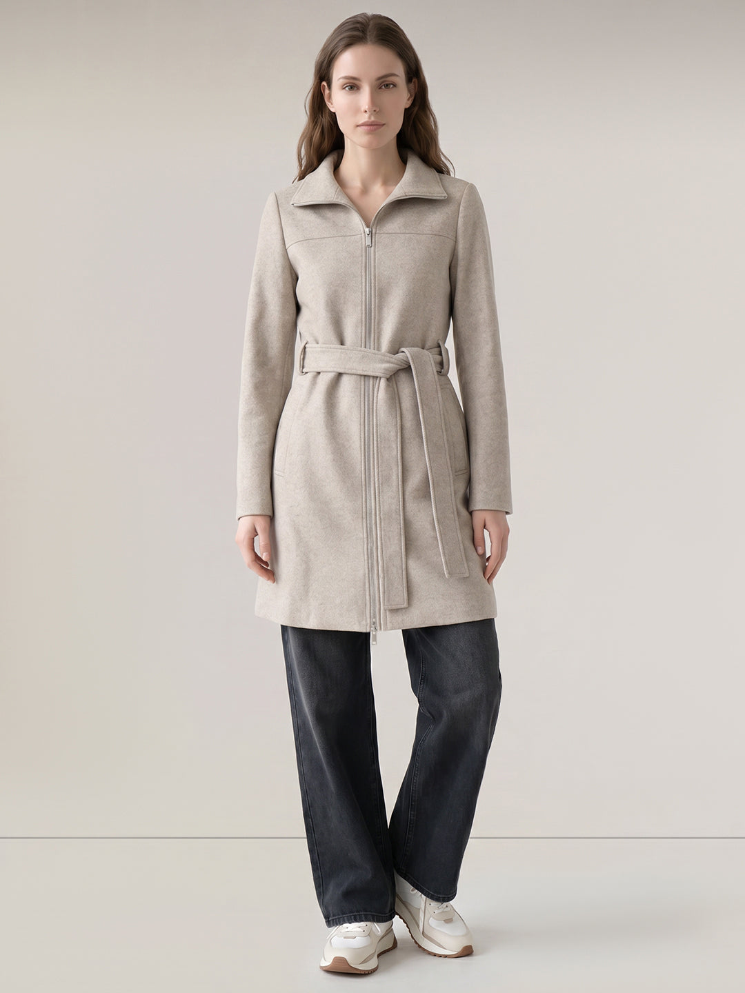 Grey Belted Long Coat