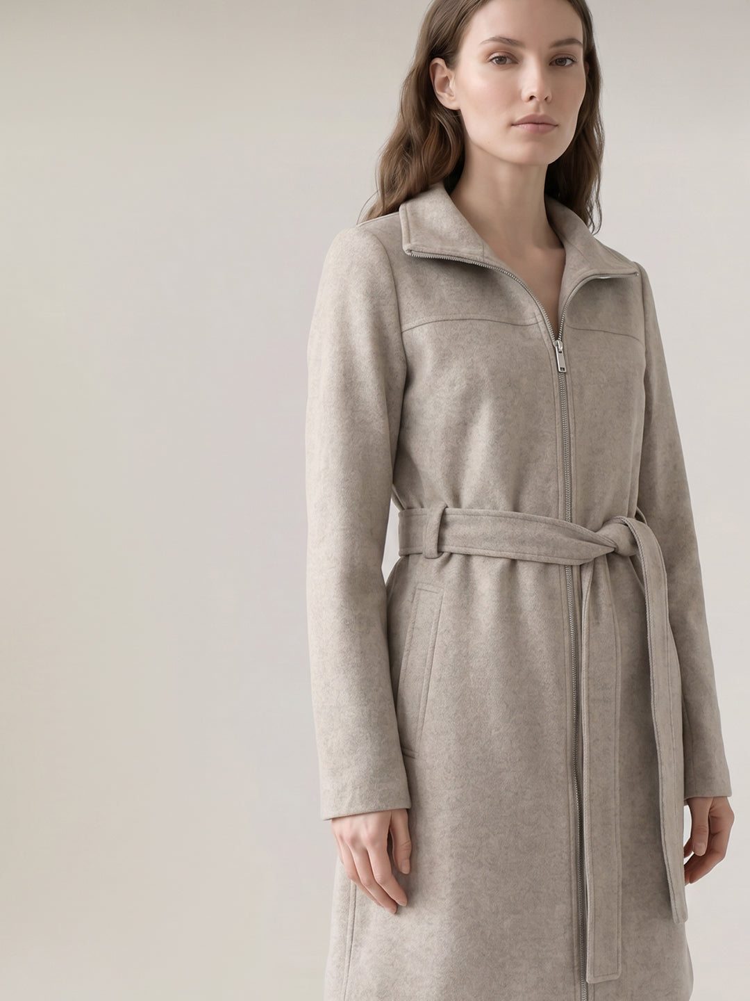 Grey Belted Long Coat