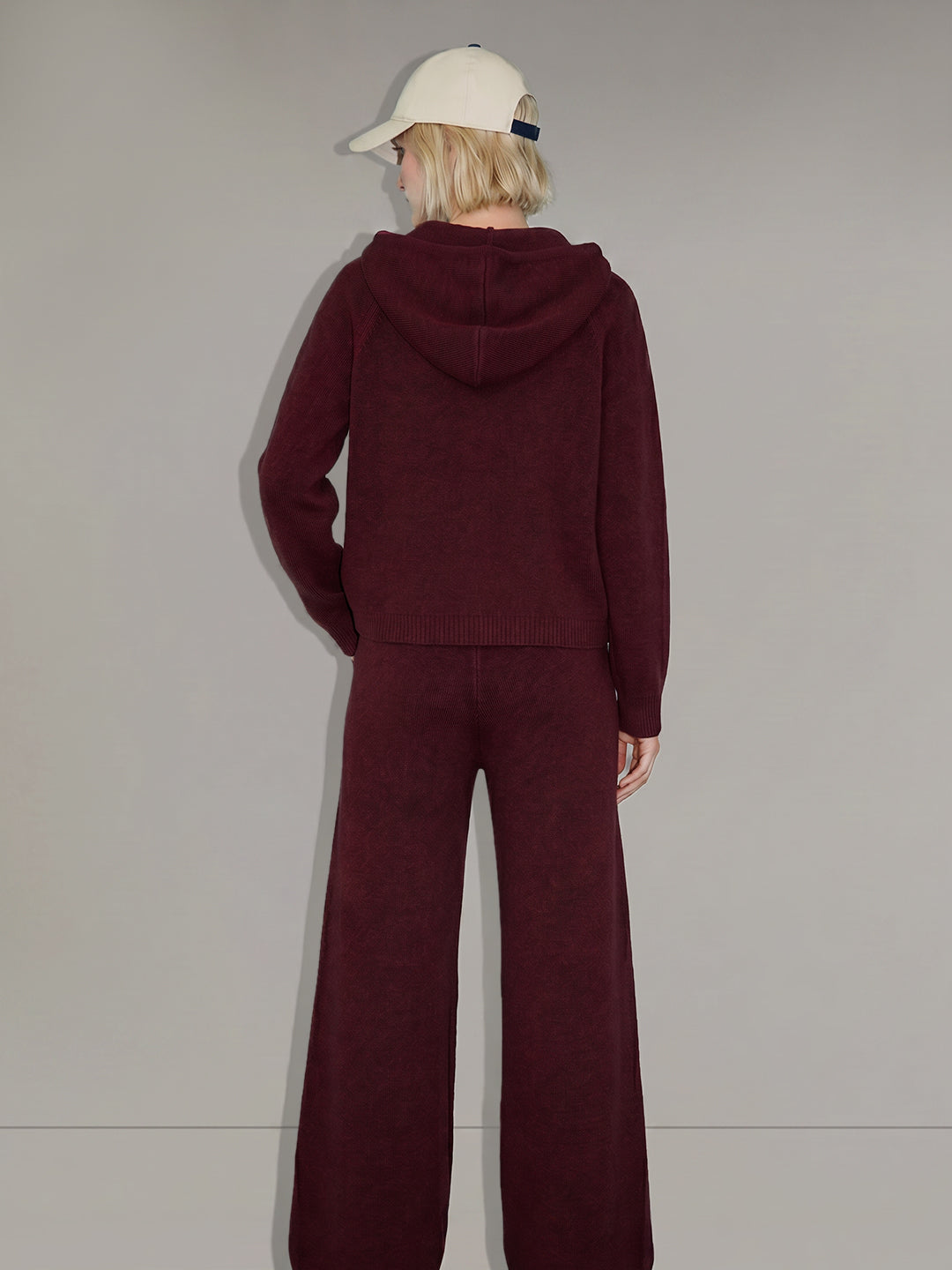 Maroon Ribbed Loose Fit Pants