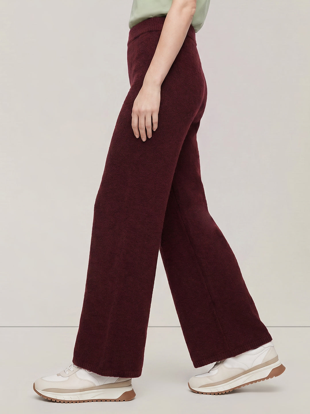 Maroon Ribbed Loose Fit Pants