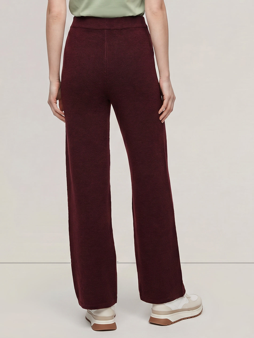 Maroon Ribbed Loose Fit Pants