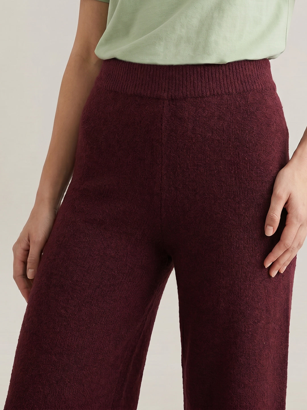 Maroon Ribbed Loose Fit Pants