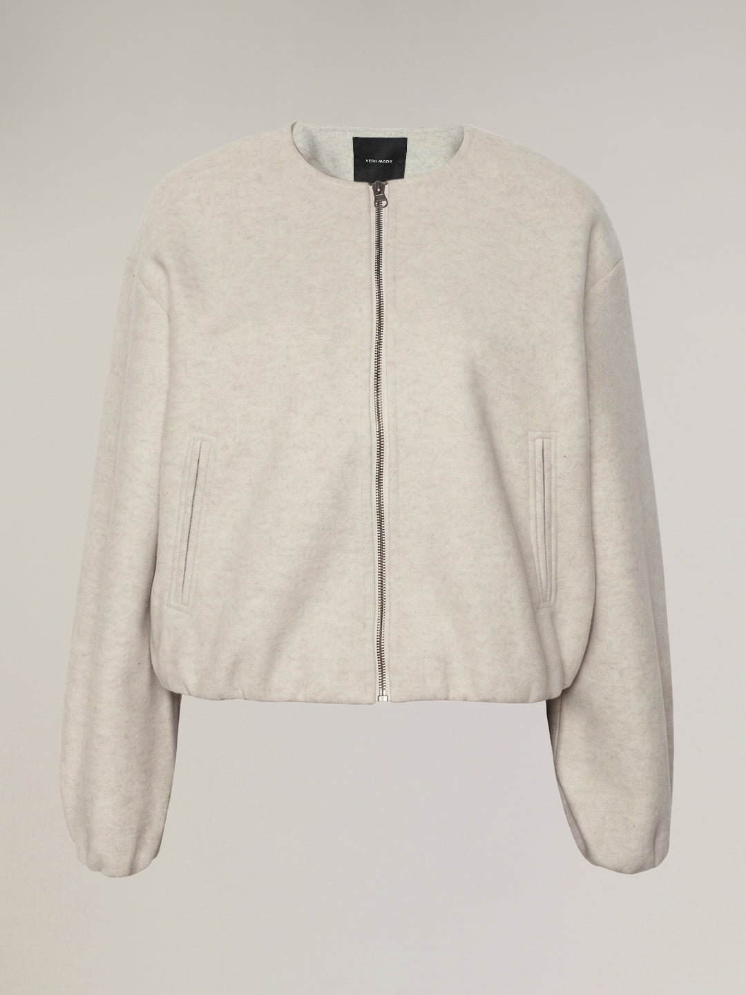 Cream Zip Front Bomber Jacket