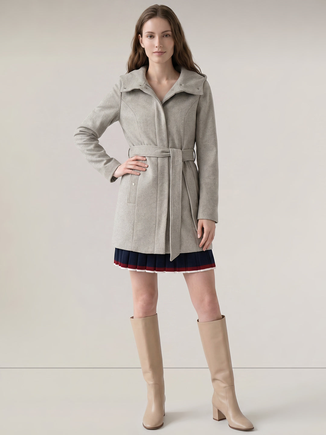 Grey Hooded Long Coat