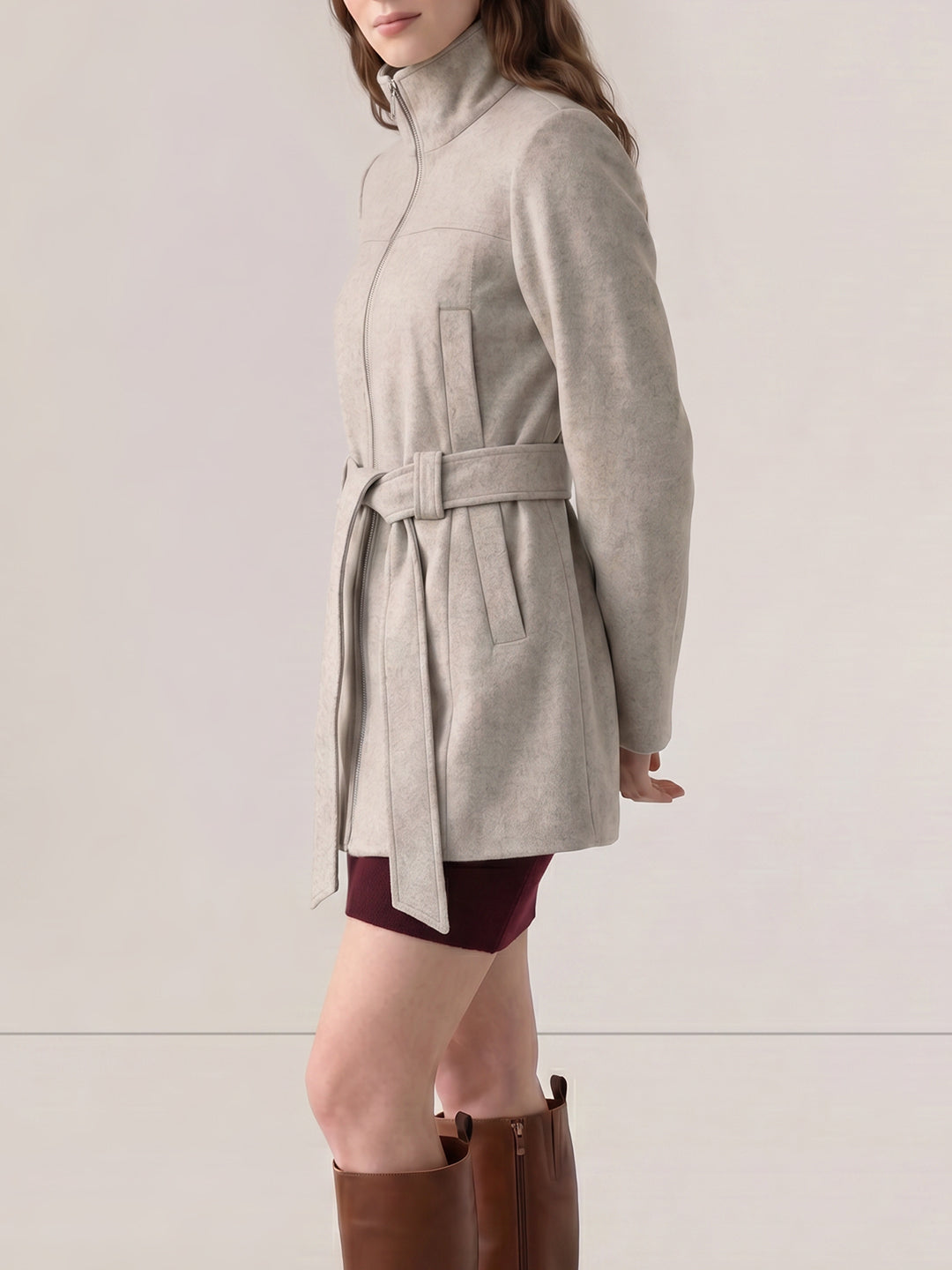 Grey High Neck Short Jacket