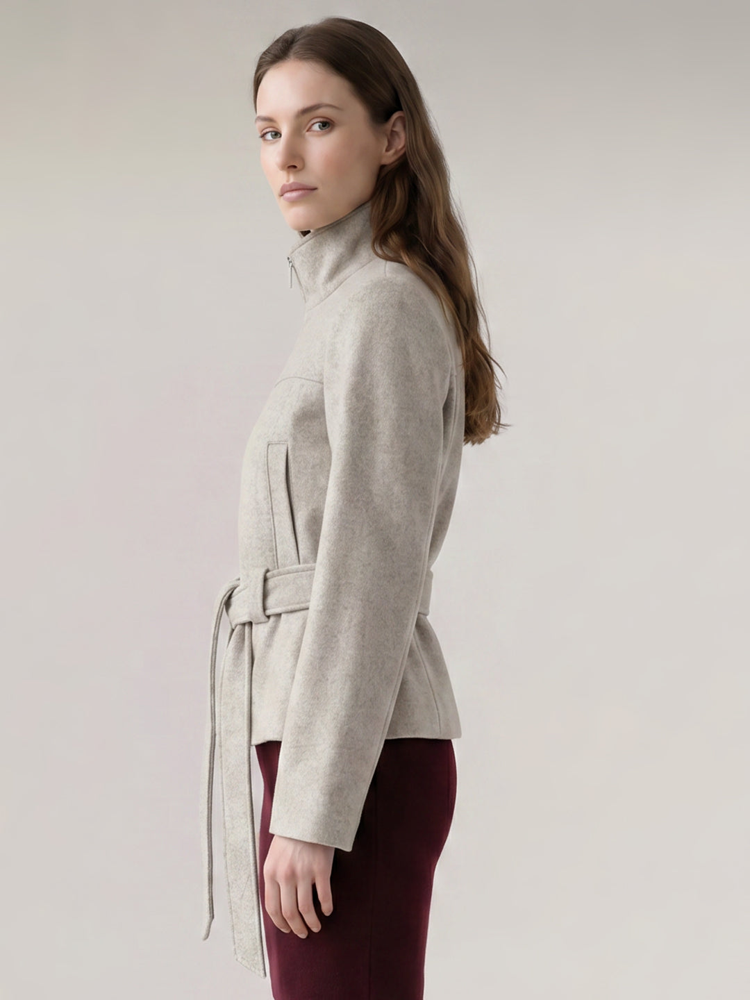 Grey High Neck Short Jacket