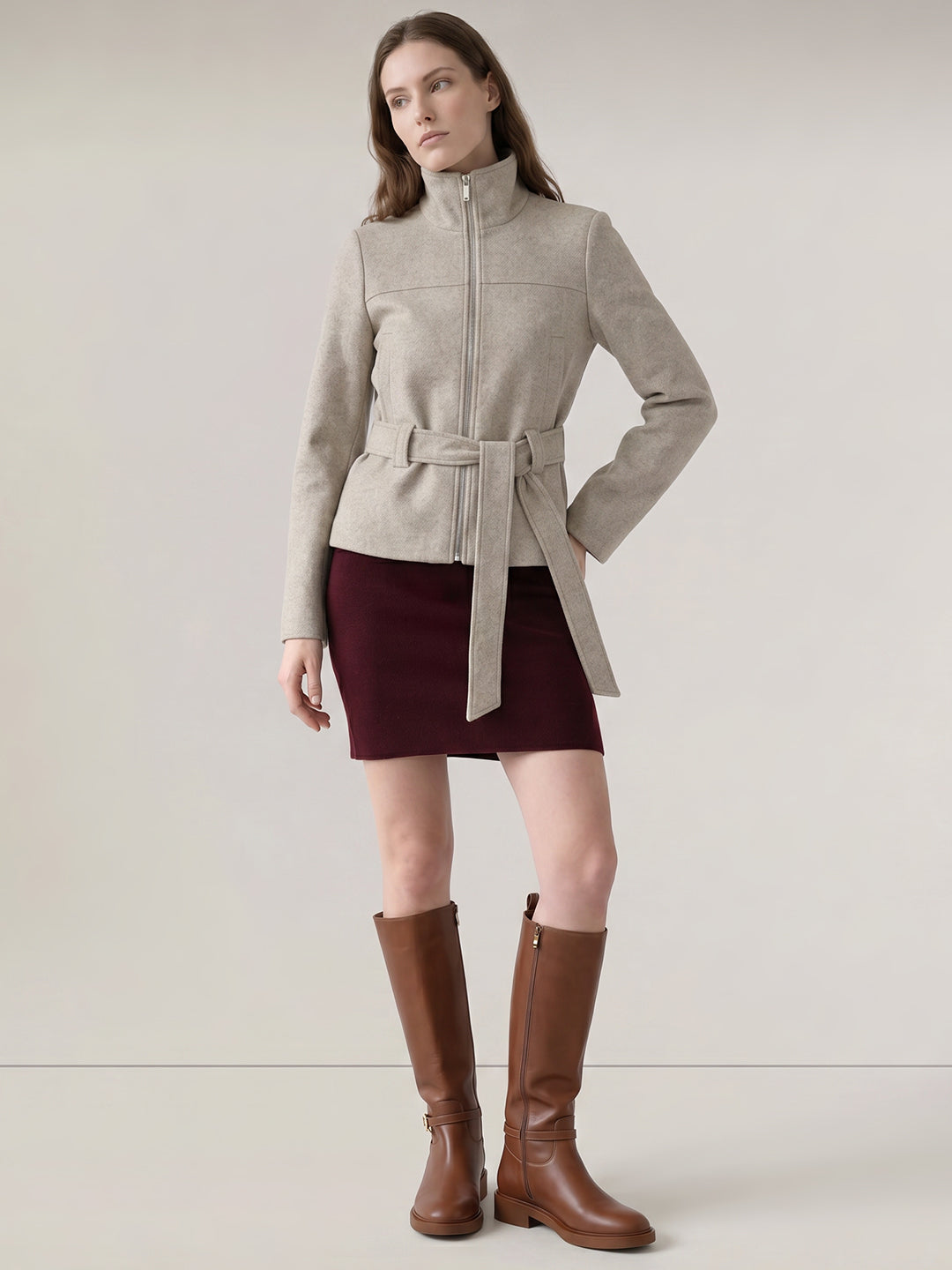 Grey High Neck Short Jacket