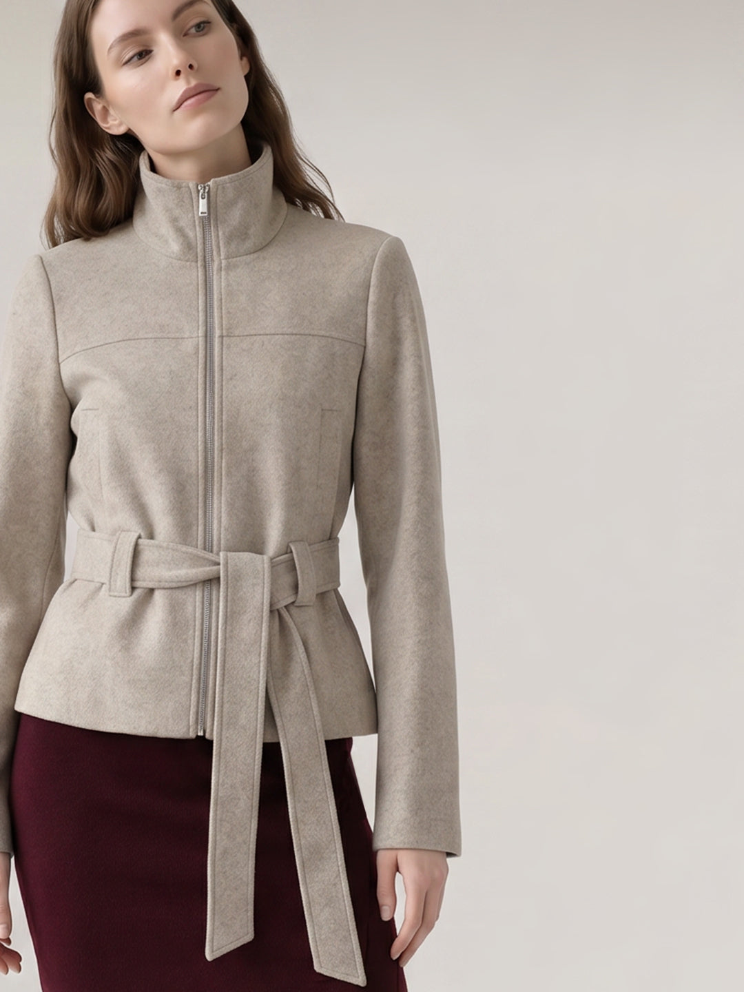 Grey High Neck Short Jacket