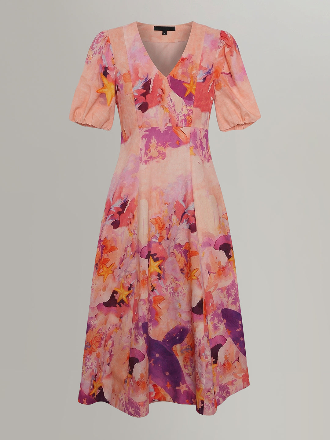 Pink Floral V-Neck Midi Dress