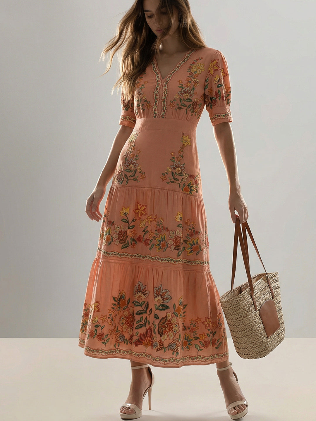 Coral Floral Midi Dress
