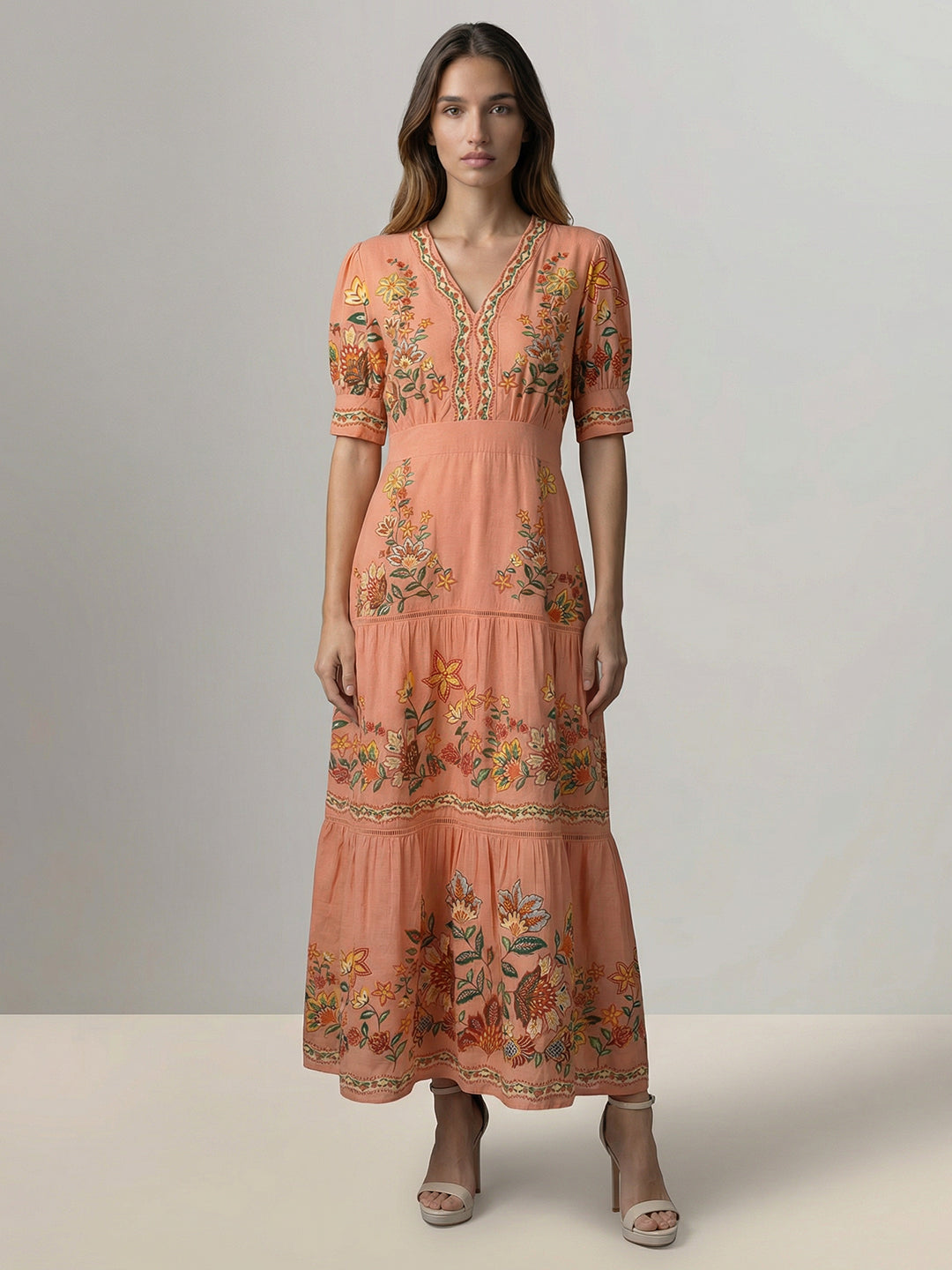 Coral Floral Midi Dress