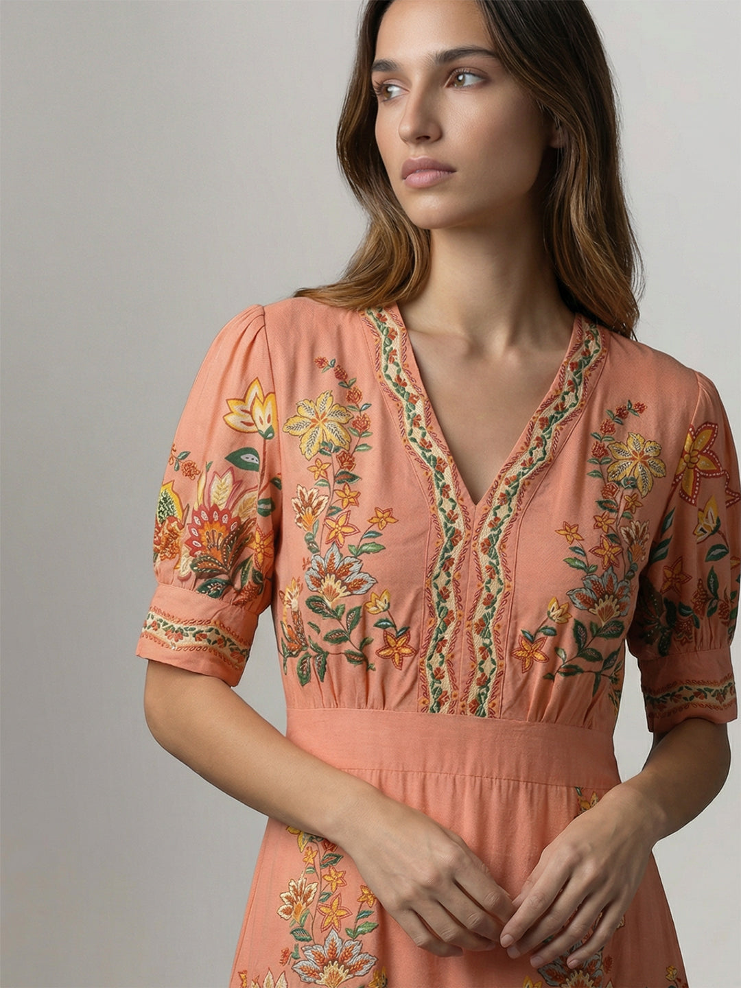 Coral Floral Midi Dress