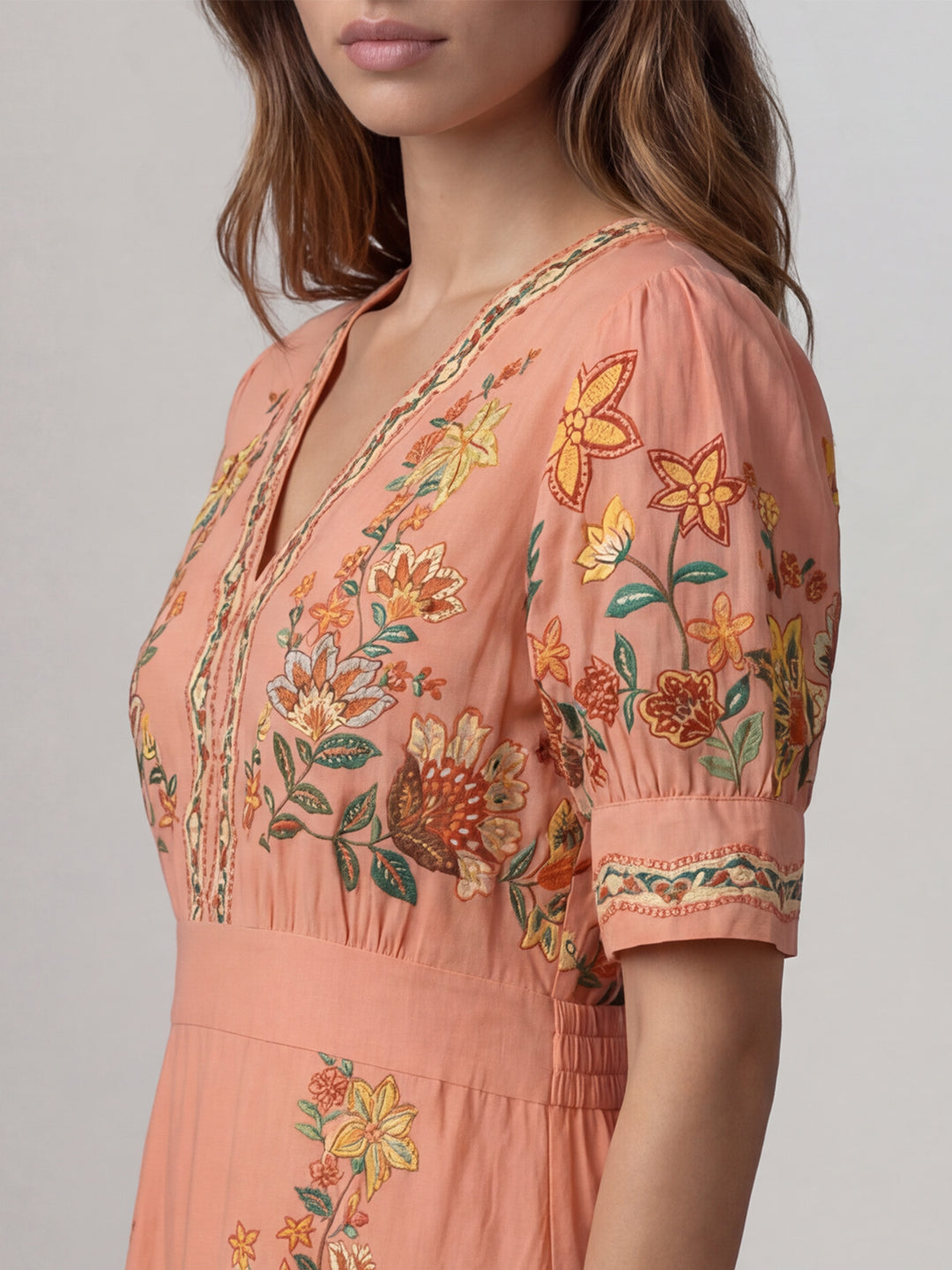 Coral Floral Midi Dress