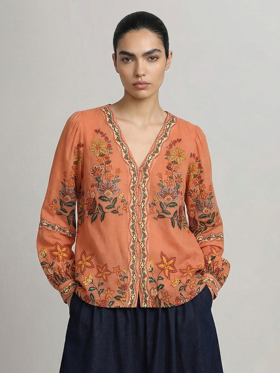 Orange Floral Printed Top