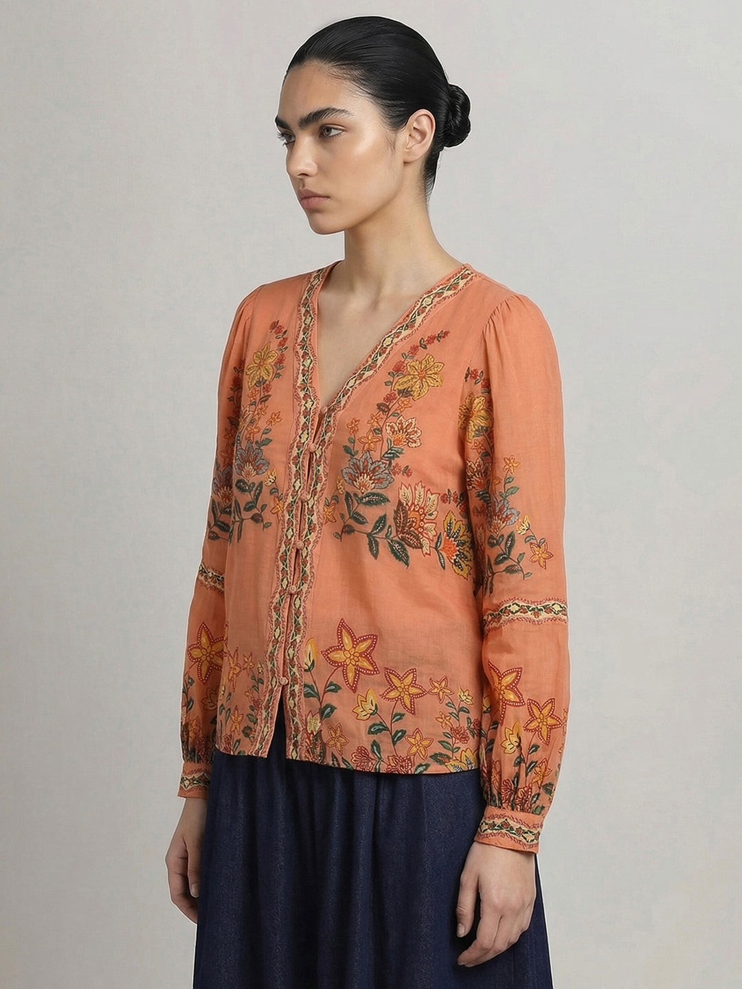 Orange Floral Printed Top