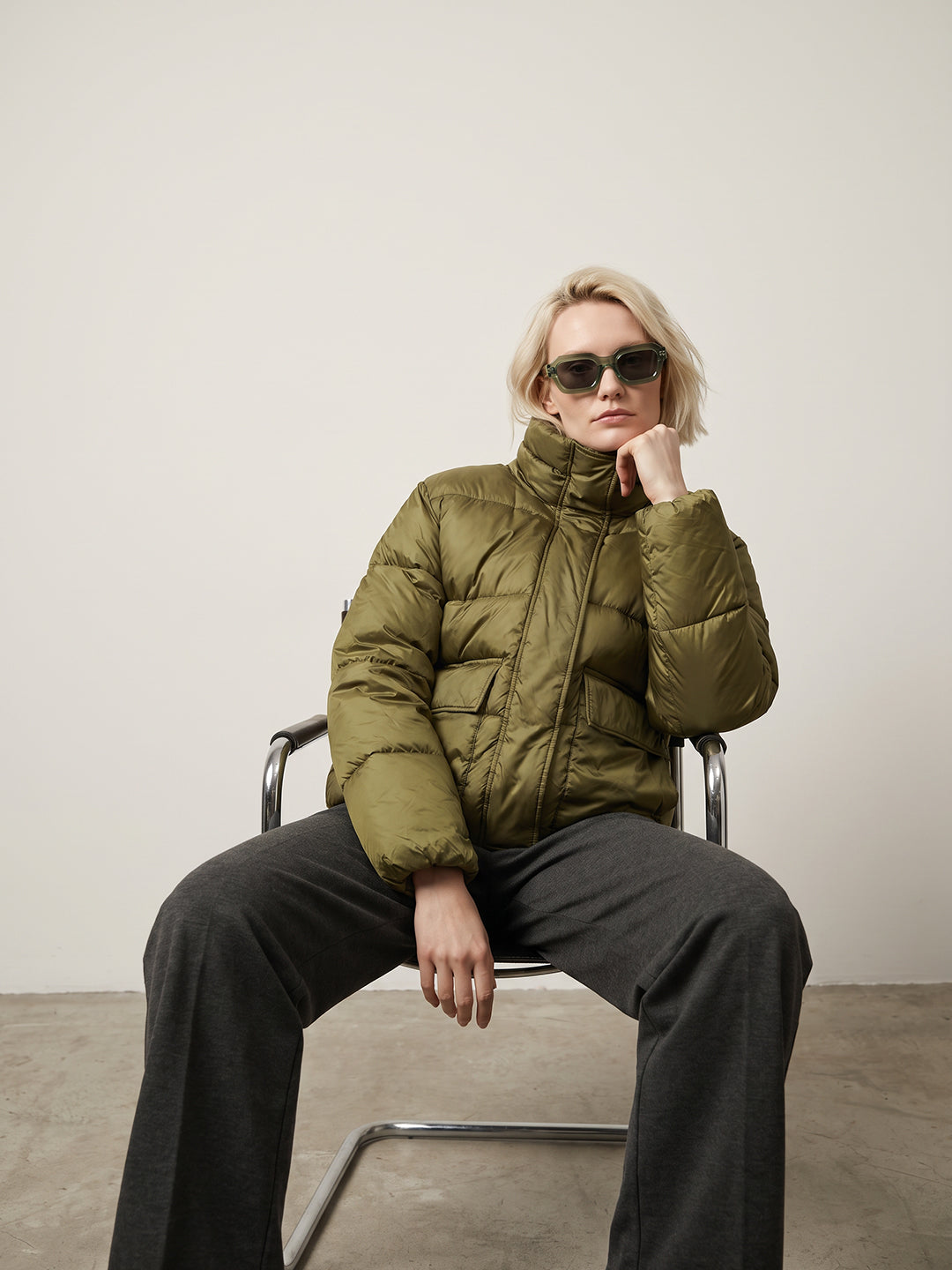 Short Hooded Puffer Jacket - Green