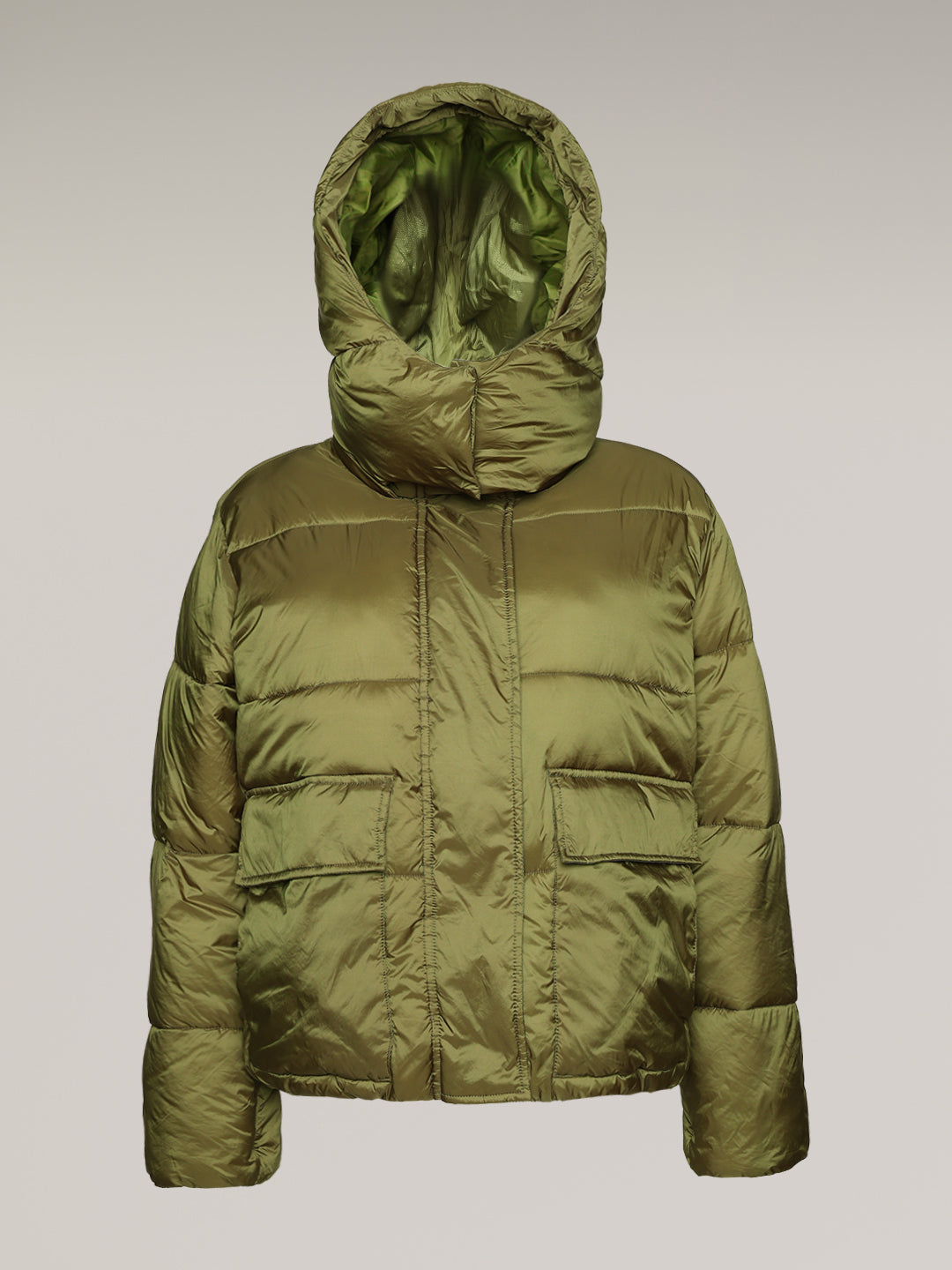 Short Hooded Puffer Jacket - Green