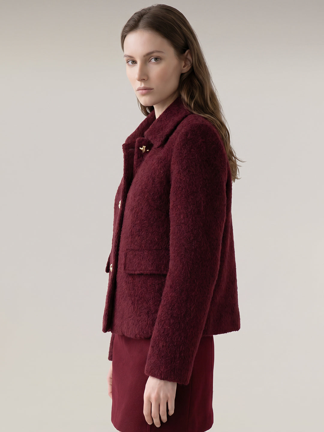 Burgundy Textured Short Jacket