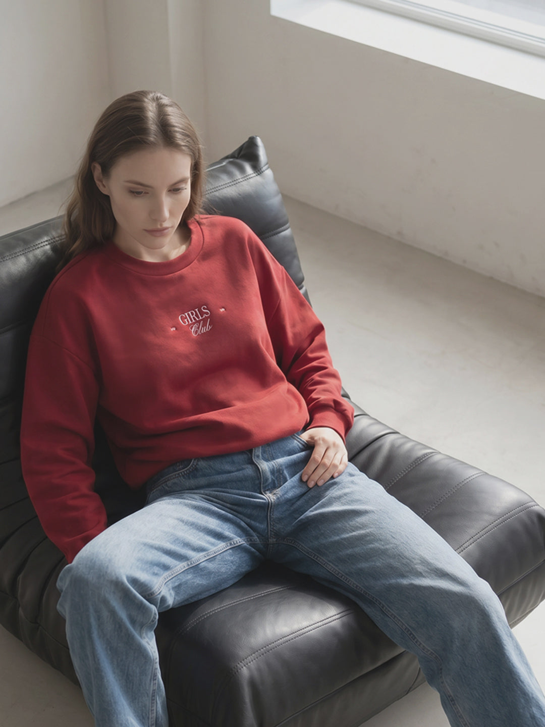 Red Printed Boxy Fit Sweatshirt
