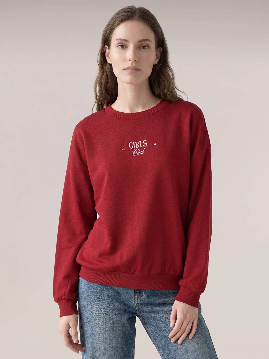 Red Printed Boxy Fit Sweatshirt
