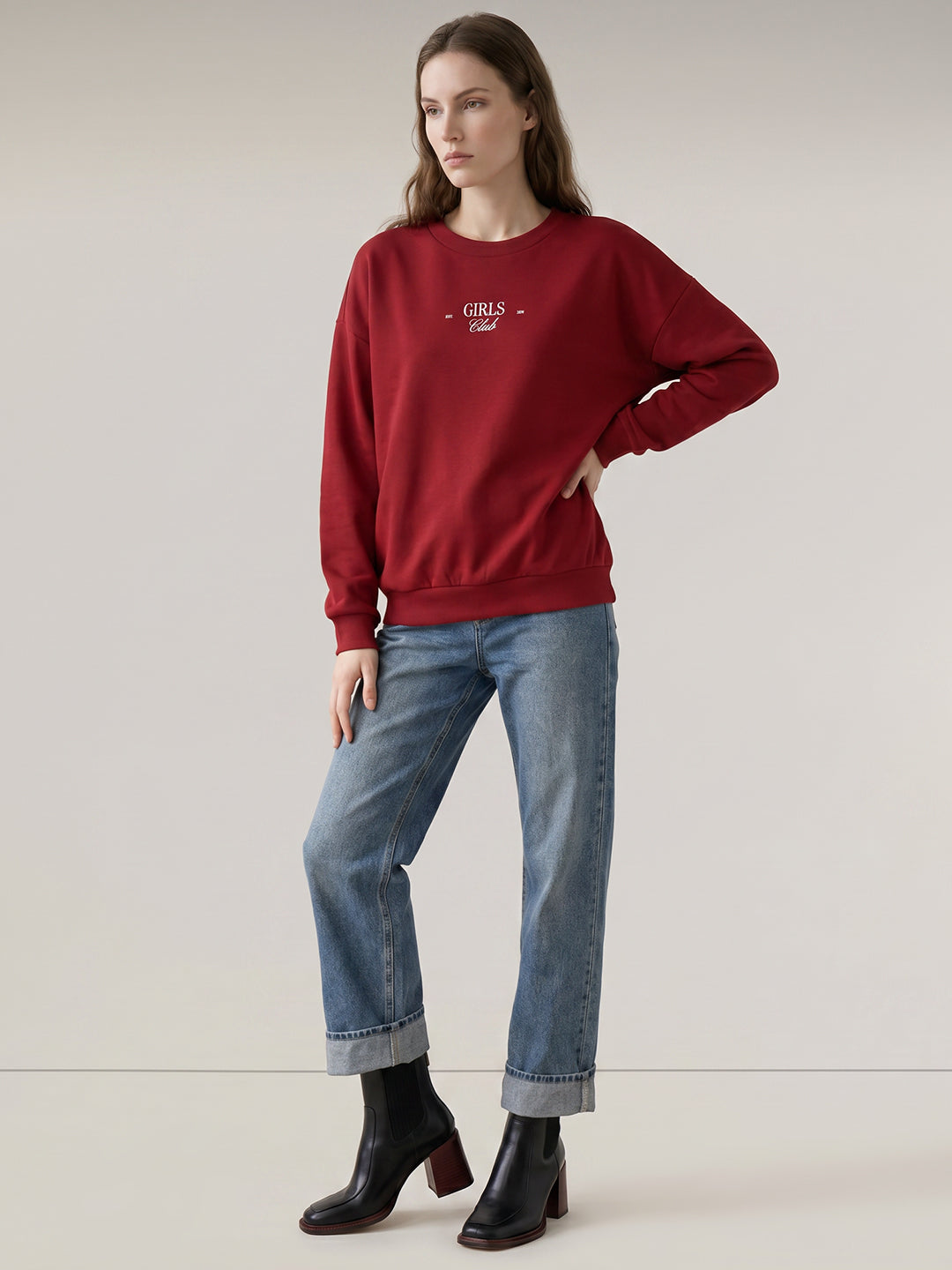 Red Printed Boxy Fit Sweatshirt
