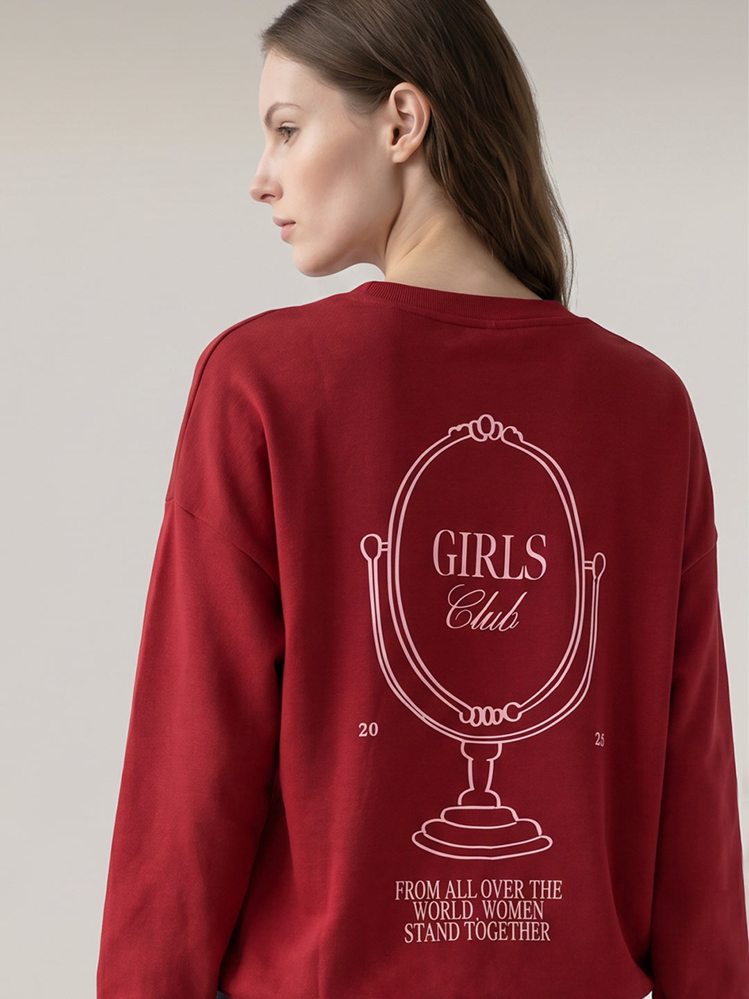 Red Printed Boxy Fit Sweatshirt
