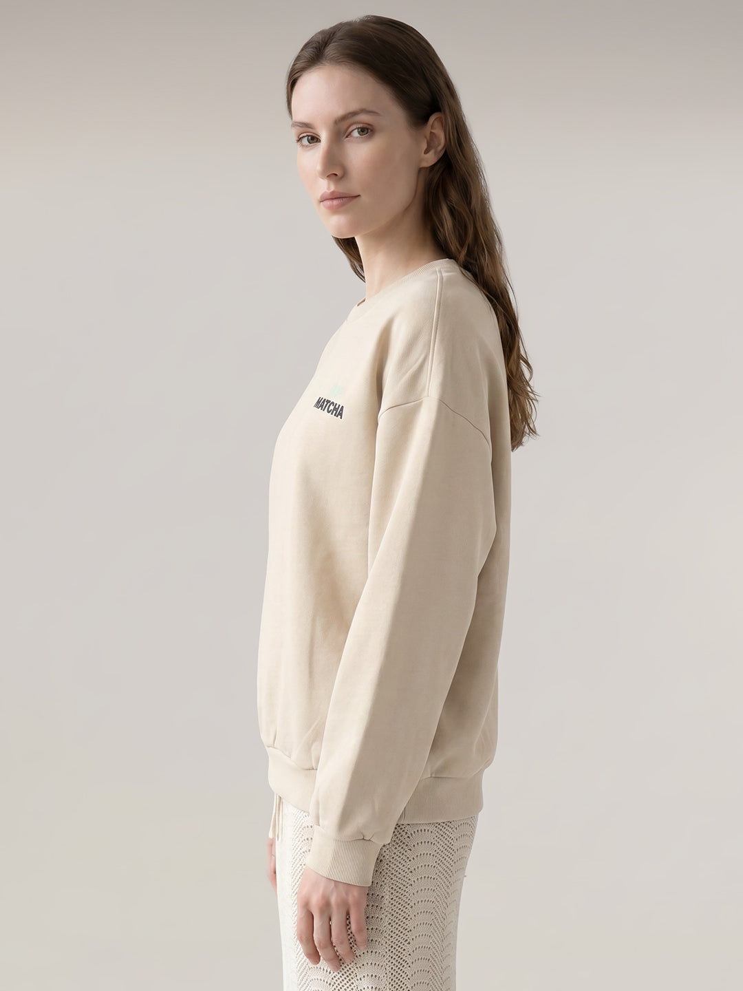 Beige Printed Boxy Fit Sweatshirt