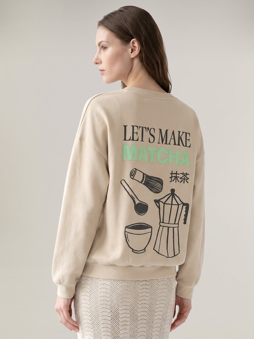 Beige Printed Boxy Fit Sweatshirt